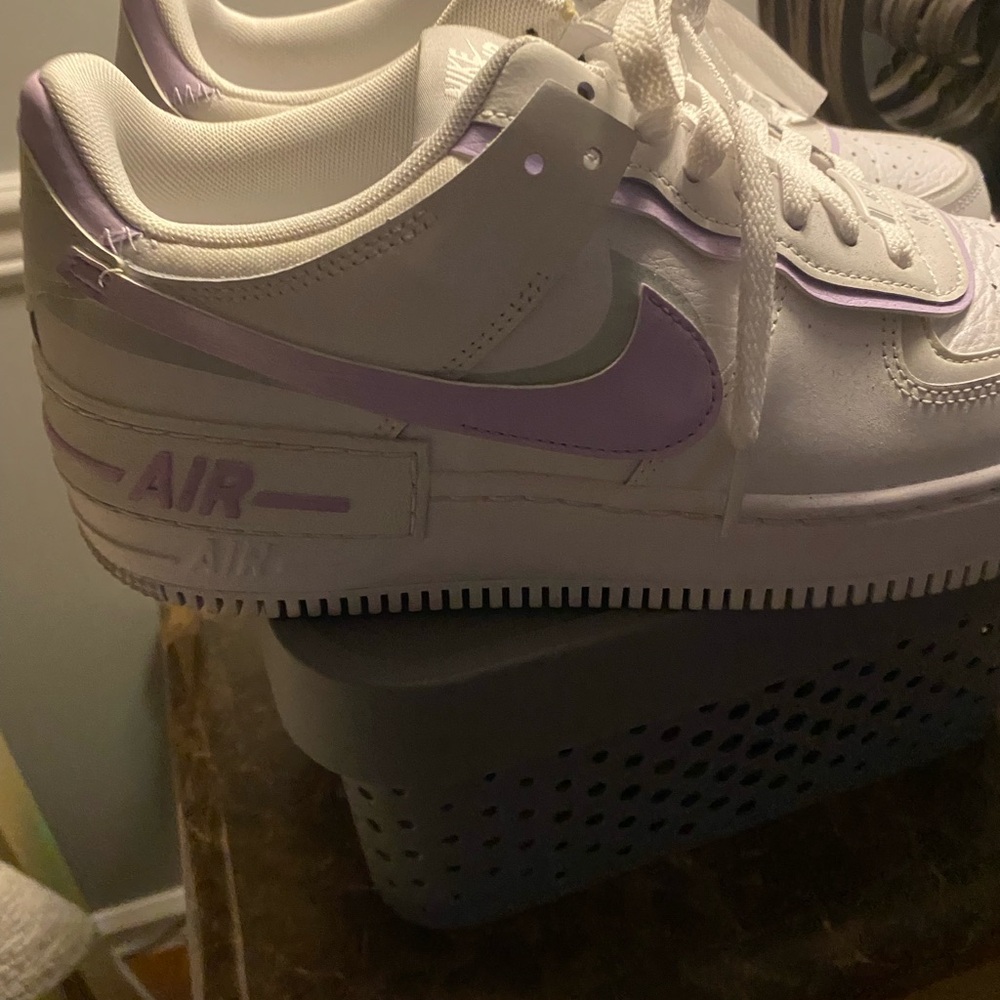 Nike White Sneakers with Lavender Swoosh